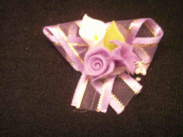 60 mini clay rose & lily with ribbon 1.5″ x 1″ lilac