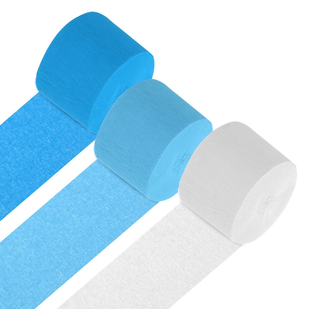 3Roll 1.8″x72FT Crepe Paper Streamers Decorations Blue/Light Blue/White