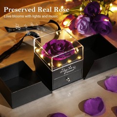 Preserved Rose Gifts for Women, Eternal Flower Rose Box with Heart Necklace. R..
