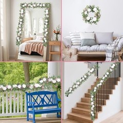 2Pcs 5.9 Ft Artificial Rose Vine Fake Flower Garland Rose Hydrangea 2PCS White