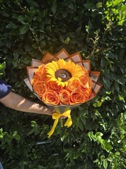 Sunflower And Roses Natural Bouquet