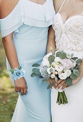 Ansofi Dusty Blue Corsage and Boutonniere Set, Prom Artificial Flower Wrist