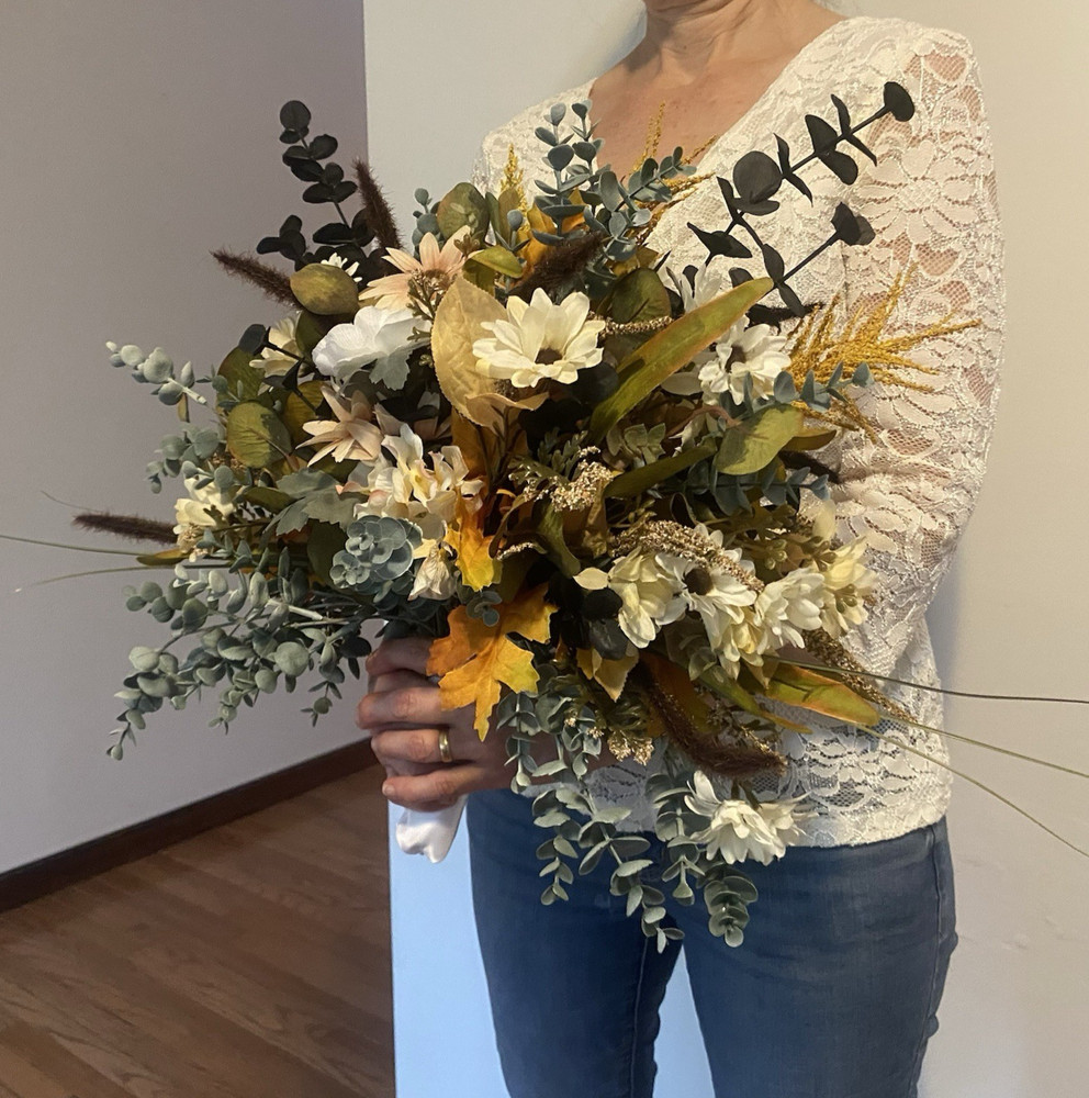 Beautiful Bridal Wedding Bouquet Budget Friendly Faux Flowers White Yellow Black