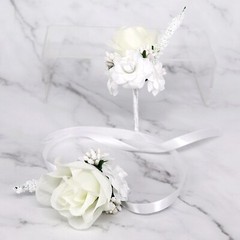 Wedding Wrist Corsage & Boutonniere Artificial Rose White