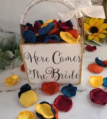 Teal, Burgundy Rust Yellow Sunflower Fall Wedding Decor Flower Petals I Do BBQ