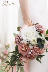 Dusty Pink Peony Wedding Bouquet for Bride & Bridesmaid – 9.8 Inch Decor