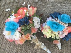 Wedding flowers bridal bouquets bridal pkg. TEALS And CORAL 7 bouquet