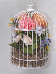 Wedding Decor Birdcages w/ Silk Flowers – Set Of 5