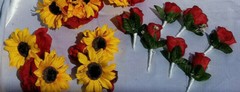 17 Piece Wedding Bouquet Set, Red Roses, Yellow Sunflowers, Bouquet Package