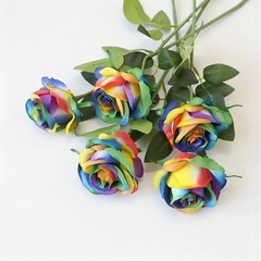 12 PCS Artificial Flowers Rainbow Roses Silk Flowers Fake Long Stem Colorful