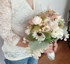Bridal Wedding Bouquet Hand made Budget Friendly Faux Flowers White Pink Green
