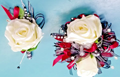 Burgundy & Ivory SILK Flower Wrist Corsage & Boutonniere Set, Prom wedding