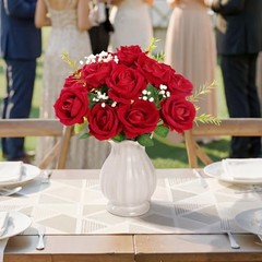 Classic Artificial Roses Flowers, Faux Long Stem Silk Roses Bulky for 12 Red