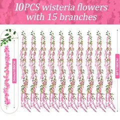 150 Branches Wisteria Hanging Flowers,10Pcs Total 60ft Pink Wisteria Pink-10pcs