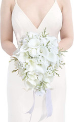 Elegant 11″ White Calla Lily Cascading Bridal Bouquet for Weddings & Showers
