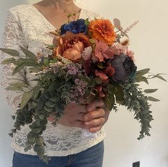 Bridal Wedding Bouquet Budget Friendly Handmade Faux Florals Purple Blue Orange