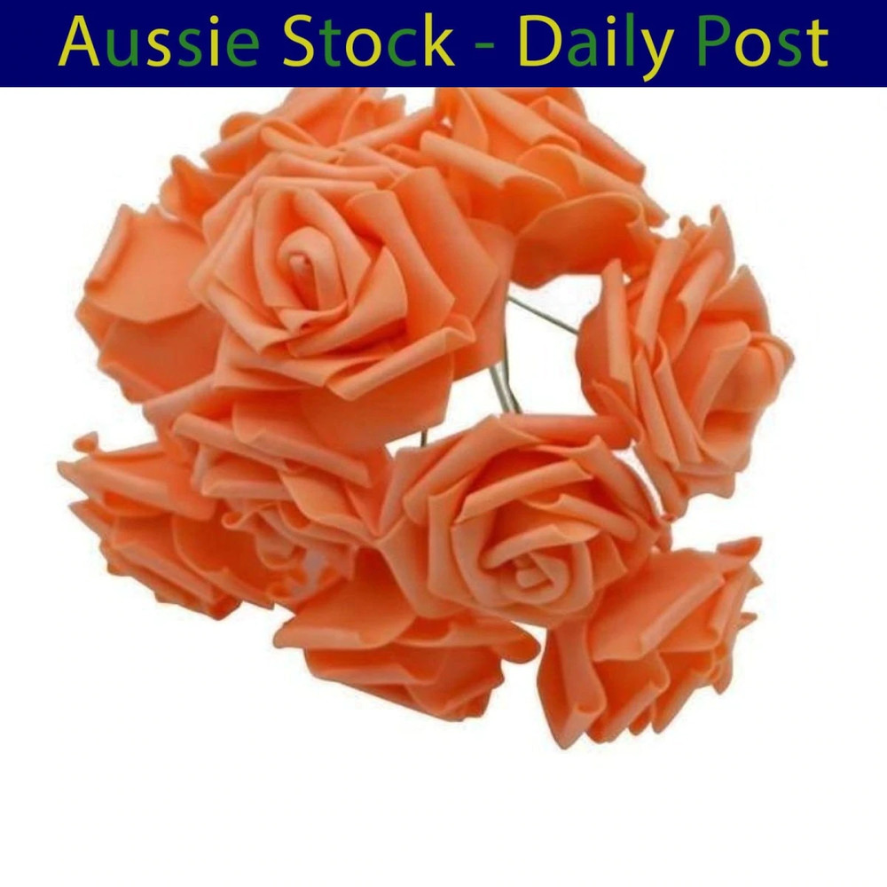 Peach / Orange 7cm Foam Flowers Rose Stems Wedding Bride Bouquet 20pcs