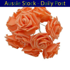 Peach / Orange 7cm Foam Flowers Rose Stems Wedding Bride Bouquet 20pcs