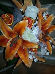 Wedding 21 pc bridal bouquet orange stargazer lily white ivory
