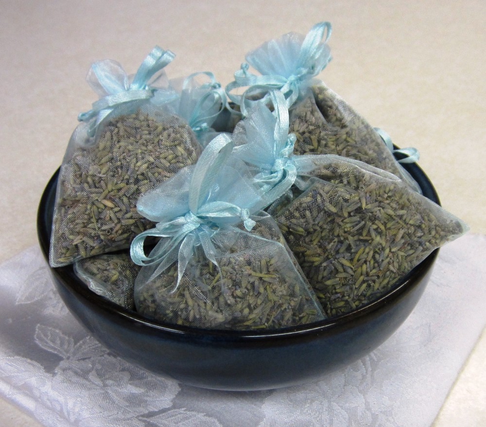 Set of 10 Lavender Sachets made with Light Blue Organza Bags