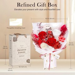 Preserved Flowers Bouquet with Bear 3 Real Forever Red Long-Lasting Eteranl NEW