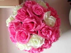 Pink & Ivory Rose Flower Ball Wedding Decoratin Ball Kissing Ball 9-10 inches