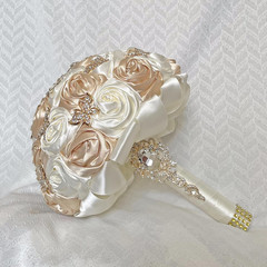 Luxury Handmade Floral Satin Rose Bridal Bouquet with Rhinestones