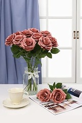 Artificial Rose Flower Dusty Rose Flowers Silk Flowers 12 pcs with Long Stem