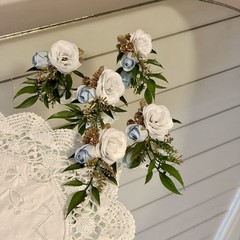 Lot Of 6 Light Blue/White Mini Boutonnieres For Men/Grooms Artificial Flowers