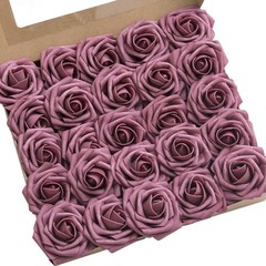 Artificial Flowers 25Pcs Mauve Roses Decor w/Stems,3″ Real Touch DIY Foam Flo…