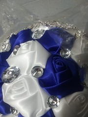 Bridal Bouquet Exquisite Rhinestone Silk Rose and Pearl Handmade 7in Round (BB)