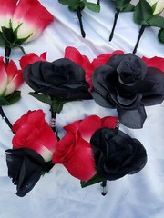 24 Pc Black Rose, Pink / Yellow Rose Bridal Bouquet Set, Wedding Bouquet Package