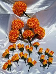 21 Pc Orange, Yellow, Black Wedding Bouquet Package, Bouquet Set w/ Dried Stems