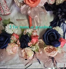 12 PC Blue,Coral,Ivory, Light Rose Wedding Bouquet Set Lace And Bling