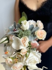 Ivory & White Wedding waterfall Bouquet – artificial real touch lily and orchid