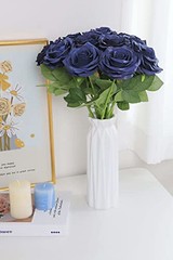 Artificial Rose Flower Flowers Roses Silk Flowers 12 pcs with 12pcs Navy Blue