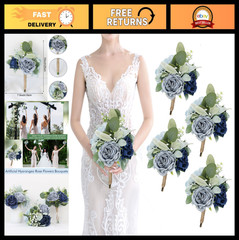 Set of 4 Artificial Silk Rose Bridesmaid Bouquets – Rustic Wedding Floral Center