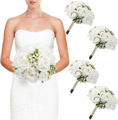 Elegant Set of 4 Bridesmaid Bouquets with Artificial Roses for Weddings