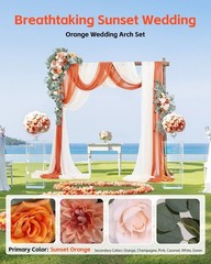 Orange Floral Arch Kit: 2pcs Silk Flowers + 3pcs 33ft Sheer Drapes