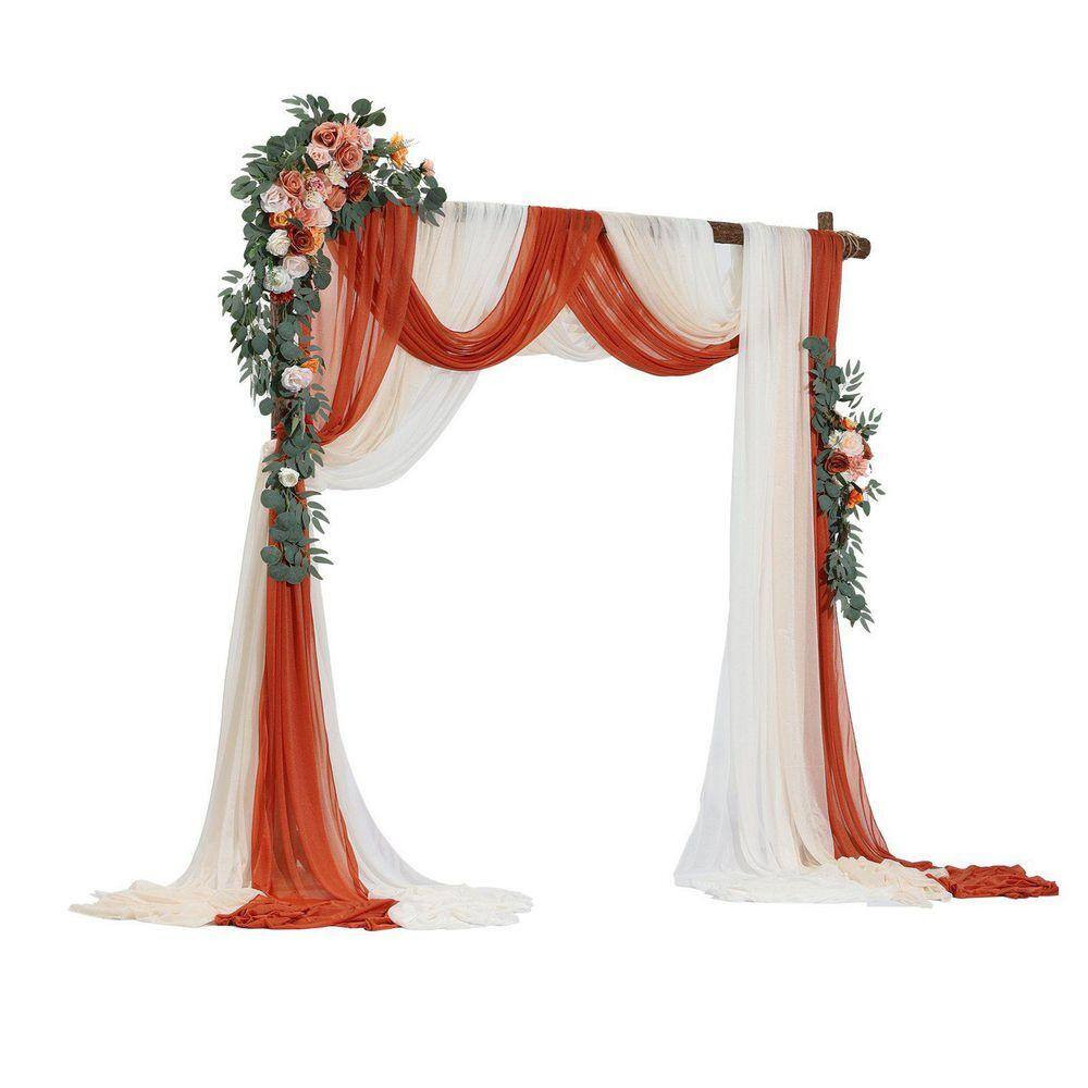(5-Pack) Artificial Wedding Arch Arbor Flowers Kit with 33 Ft. Draping Fabric, L