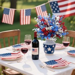 DoubleWood 4 of July Decor Artificial Flowers Indoor, 10PCS Red White and Blue