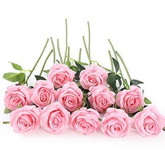 12 PCS Artificial Flowers Roses Silk Flowers Fake Long Stem Artificial Pink