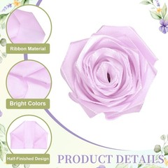 100pcs Eternal Roses Petals, Premade Satin Ribbon Flowers, Crystal Purple