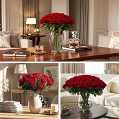 60Pcs Red Roses Artificial Flowers, Velvet Silk Faux Roses, Realistic Red Flo…