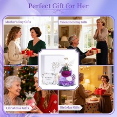 Gifts for Women Preserved Rose Forever Flower Eternal Roses in Small, Purple