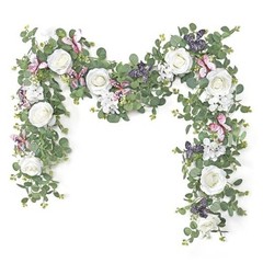 2Pcs 5.9 Ft Artificial Rose Vine Fake Flower Garland Rose Hydrangea 2PCS White