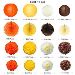 Party Decorations Kit Yellow Orange Brown Paper Hanging Fans Lantern Fall