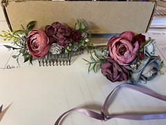 Mauves and Gray Wrist Corsage & Hair Comb Set