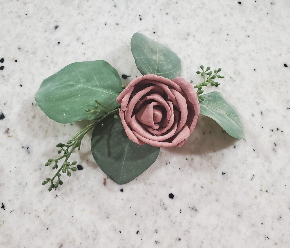 Mauve Rose Wedding Cake Flower Eucalyptus Topper Reusable Sola Wood DIY Decor