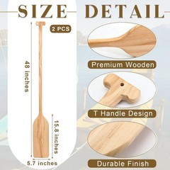 2 Pcs Oar Wood Paddle 48 Inch Wooden Paddle Canoe Paddle Solid Pine Wood Padd…